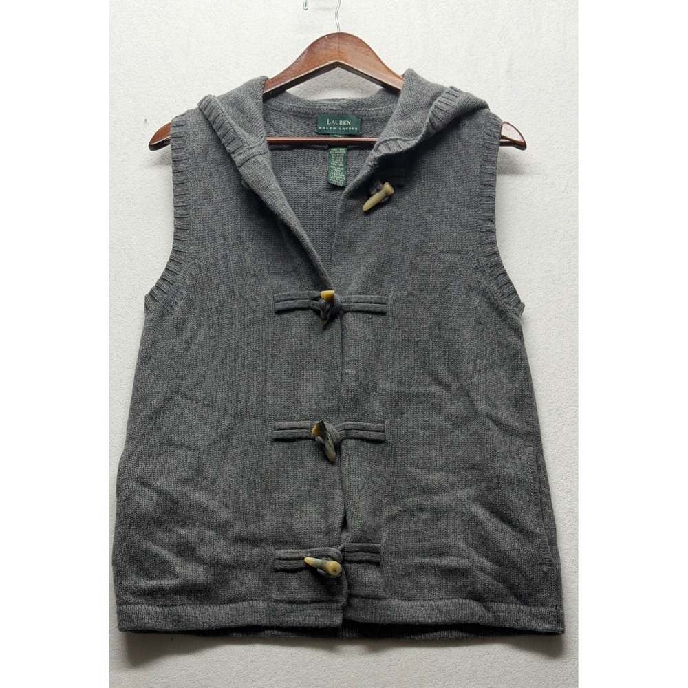 Lauren Ralph Lauren Wool Cashmere Hooded Toggle Vest Preppy Academia